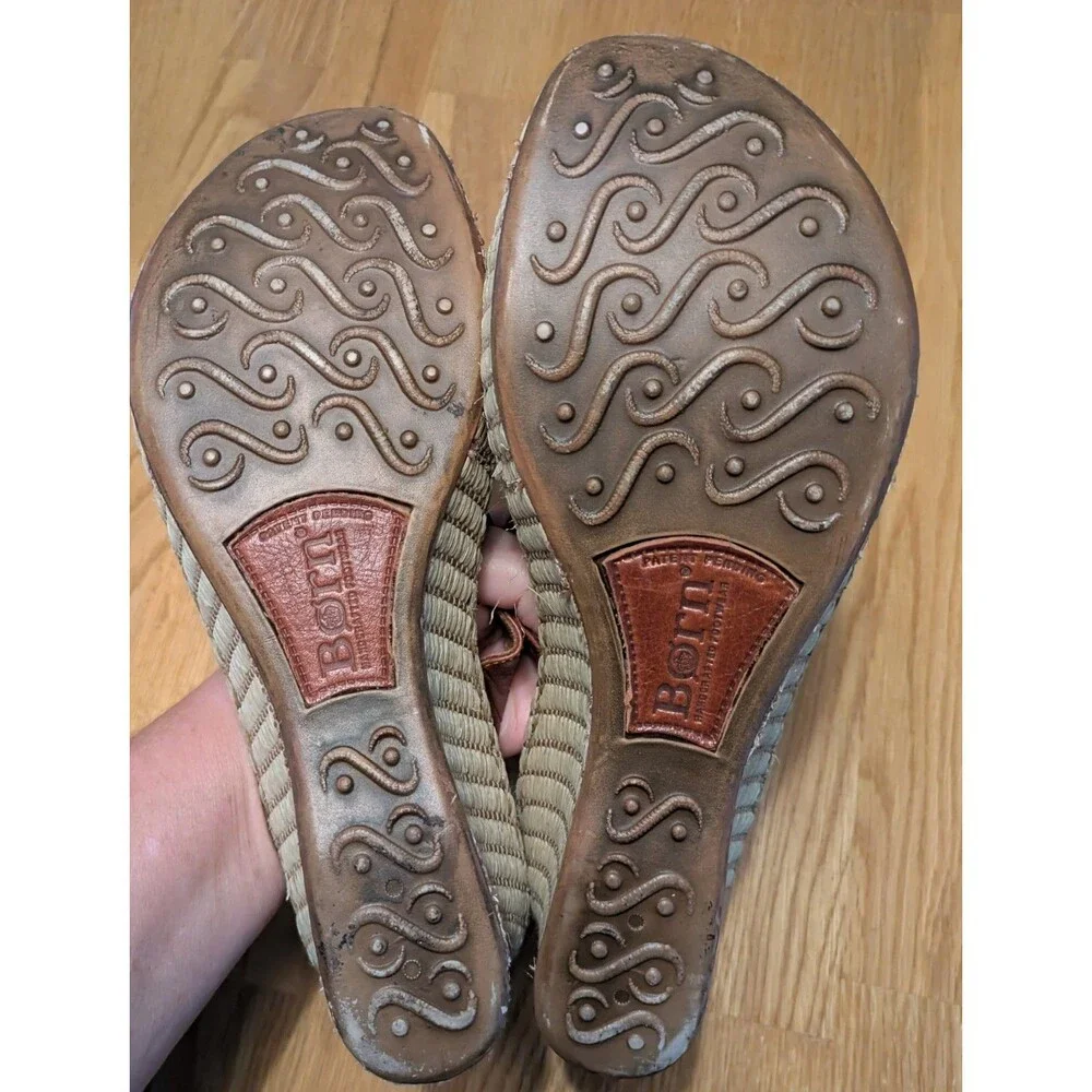 Born Drillers Sandals Womens 9 40.5 M W Brown Leather Espadrille Wedge Open Toe